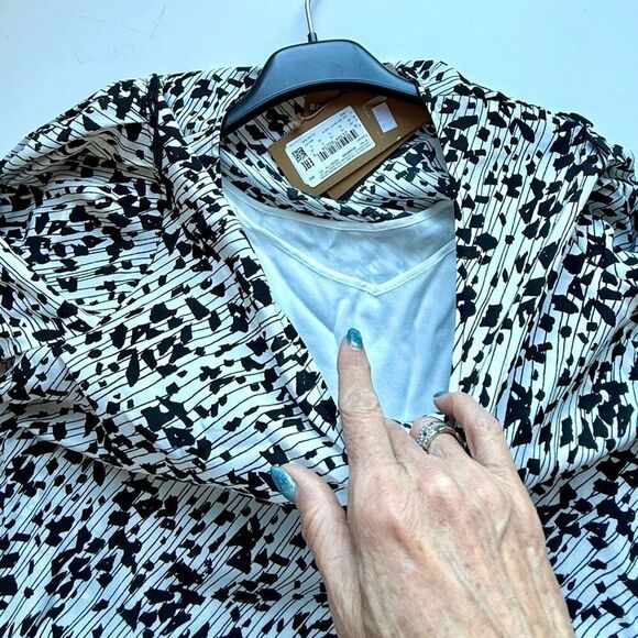 NWT BOSS Baluta confetti print silk popover blouse Size 6 - Picture 13 of 15
